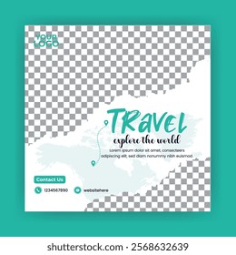 Travel Social Media Post Design, Instagram template post for travel promotion.