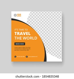 Travel social media post & square banner template,  travel agency promotional web banner or social media banner template, Abstract social media design post travel.