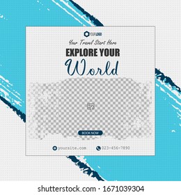 Travel social media post, Template banner for travel ads with abstract shape, Vector illustration 