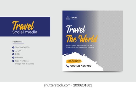 Travel social media post template. tourism square marketing Ads banner template