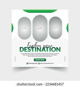 Travel social media post vector template or Social media and web banner ads for travel promotion