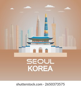 Viajar ao sul da Coreia Gyeongbokgung palácio em Seul. Passeio marcos da Coreia do Sul com arquitetura de fundo, Ilustração viajar símbolo de seul sul coreano famoso da Ásia. 