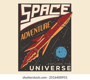 Travel in space artwork. Travel across the universe. Astronaut in outer space. Space adventure graphic print design for apparel, sticker, background, poster and others. Explore the galaxy artwork.