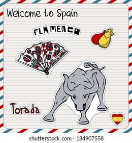 Travel Spain, doodles symbols of Spain.