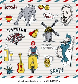 Travel Spain, doodles symbols of Spain.