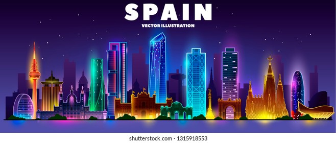 Travel to Spain panorama background. Vector illustration.