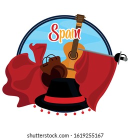 Travel to Spain poster with traditional objects - Vector
