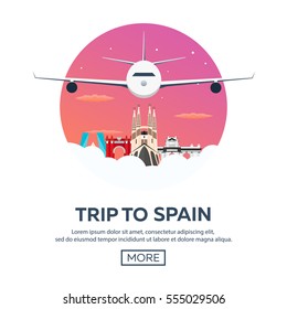 Travel to Spain skyline. Vector flat illustration