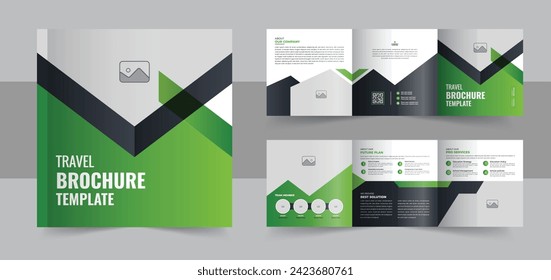 Travel square trifold brochure design layout, square trifold travel company profile brochure. Multipurpose travel agency company profile trifold square brochure template design