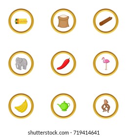 Travel to Sri Lanka icons set. Cartoon style set of 9 travel to Sri Lanka vector icons for web design
