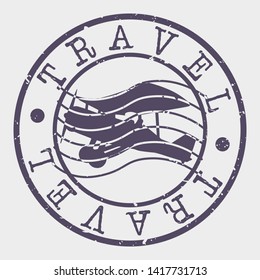 Travel Stamp. Fly Plane Silhouette Seal. Round Design. Vector Icon. Design Retro Insignia.