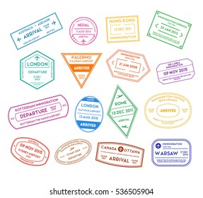 Travel Stamps Color Set. Vector