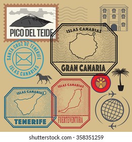 Travel stamps set, Canary Islands, vector illustration