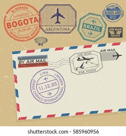 Travel stamps set with the names of South America cities, vector illustration