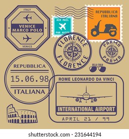 Travel stamps set, vector illustration