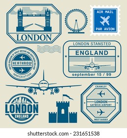 Travel stamps set, vector illustration