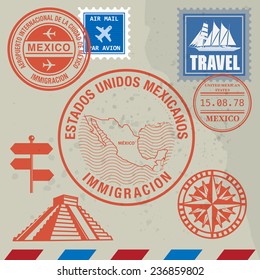 Travel stamps set, vector illustration