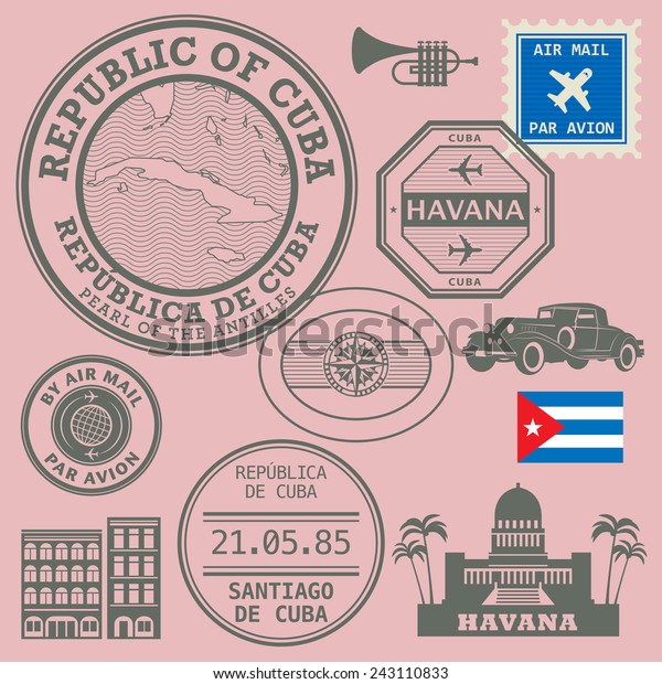 Travel stamps set, vector\
illustration