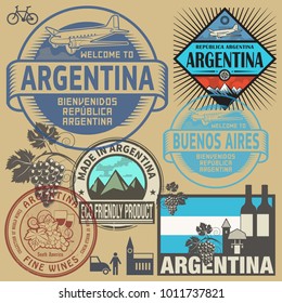 Travel stamps or symbols set Argentine, South America theme, vector illustration