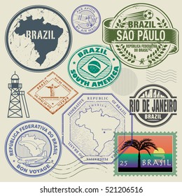 Travel stamps or symbols set, Brazil, South America theme, vector illustration
