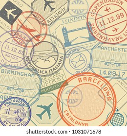 Travel stamps or symbols set, European countries theme, vector illustration