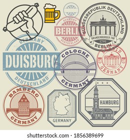 Travel stamps or symbols set, Germany theme, abstract vector illustration