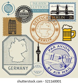 Travel stamps or symbols set, Germany theme, vector illustration