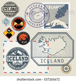 Travel stamps or symbols set, Iceland theme, vector illustration.
.