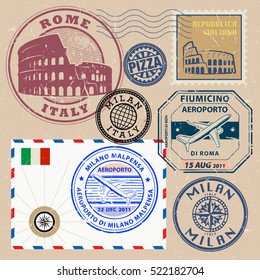 Travel stamps or symbols set, Italy theme, vector illustration