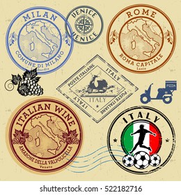 Travel stamps or symbols set, Italy theme, vector illustration