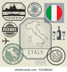 Travel stamps or symbols set, Italy theme, vector illustration