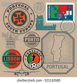 Travel stamps or symbols set, Portugal theme, vector illustration