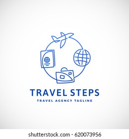 Travel Steps Abstract Vector Sign, Emblem or Logo Template. Line Style Illustration. Isolated.