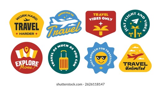 Travel sticker, patch, stamp, badge element collection. Set of vintage and cool travelling symbol.