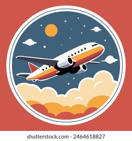 Travel  sticker . A plane flying through the sky