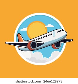 Travel  sticker . A plane flying through the sky