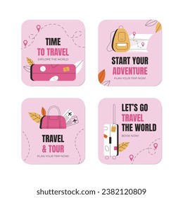 Travel stickers collection. Hand drawn flat vector illustration isolated on white background.