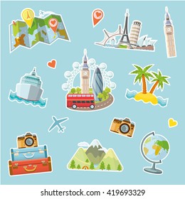 Travel stickers set. Travel and tourism locations.