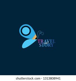 travel and story logo with pin icon for travel company