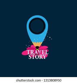 Travel And Story Logo With Pin Icon For Travel Company