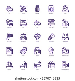 Travel Stuff Icon pack for your website, mobile, presentation, and logo design. Travel Stuff Icon basic line gradient design. Vector graphics illustration and editable stroke.