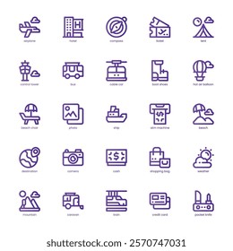 Travel Stuff Icon pack for your website, mobile, presentation, and logo design. Travel Stuff Icon basic line gradient design. Vector graphics illustration and editable stroke.