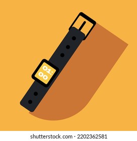 Travel stuff icon. Sticker with smart digital watch and wrist strap. Accessory or device for time. Design element for social networks. Cartoon flat vector illustration isolated on yellow background