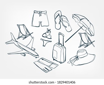 travel stuff sea vector single one line isolated design element