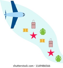 travel suitcase aircraft starfish tropical plant f