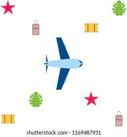 travel suitcase aircraft starfish tropical plant f