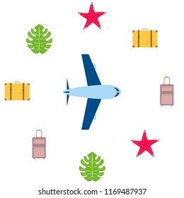 travel suitcase aircraft starfish tropical plant f