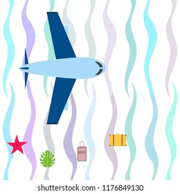 travel suitcase aircraft starfish tropical plant f