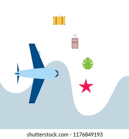 travel suitcase aircraft starfish tropical plant f