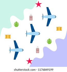travel suitcase aircraft starfish tropical plant f